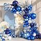 140PCS Blue White Silver Balloon Garland Arch Kit – Navy Metallic Blue, Silver & Confetti Balloons with Star Foils for Birthday, Wedding, Graduation, Bridal Shower & Party Decorations